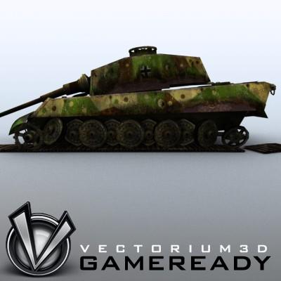 3D Model of Game Ready Low Poly King Tiger model - 3D Render 2